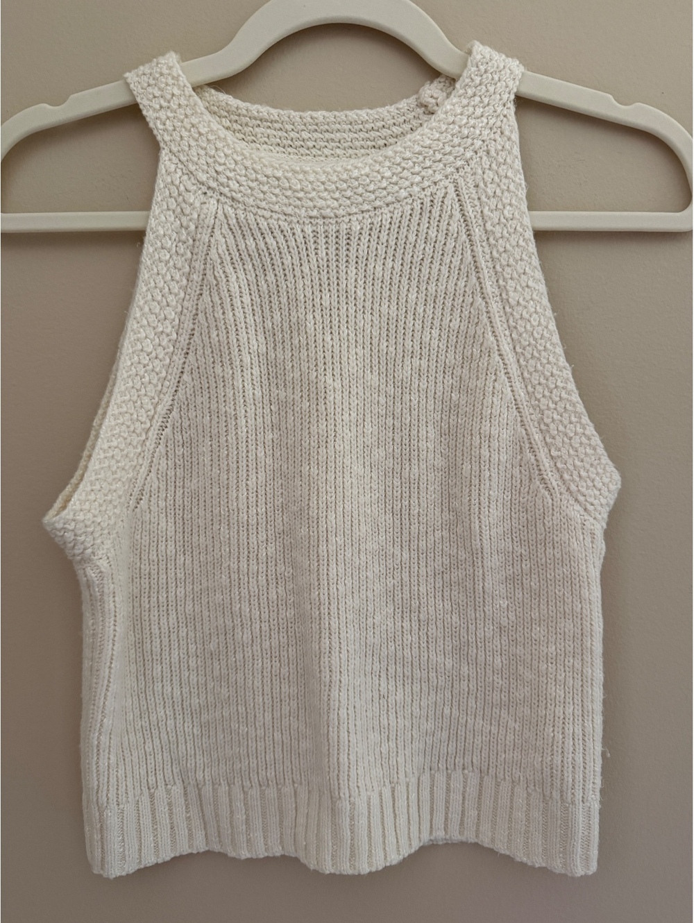 XS Marled cropped ribbed sweater, cream
